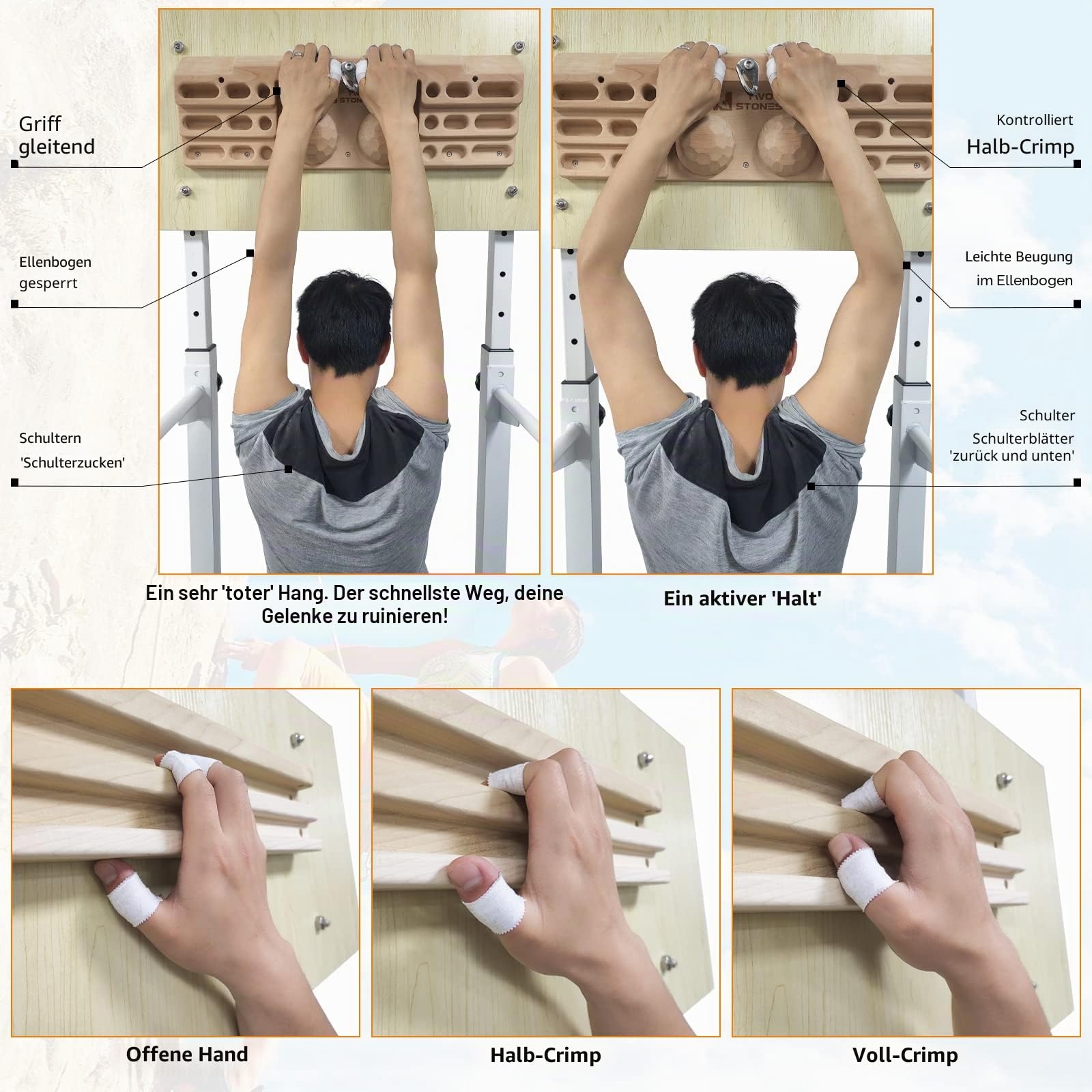 Two Stones Hangboard Klettern Klimmzugstange Entworfen Training zum Klettern, Holz Griffbrett Klettern Fingerbrett Trainingsbrett zum Aufbau von Kernkraft und Ausdauer (CJ-HB2051)