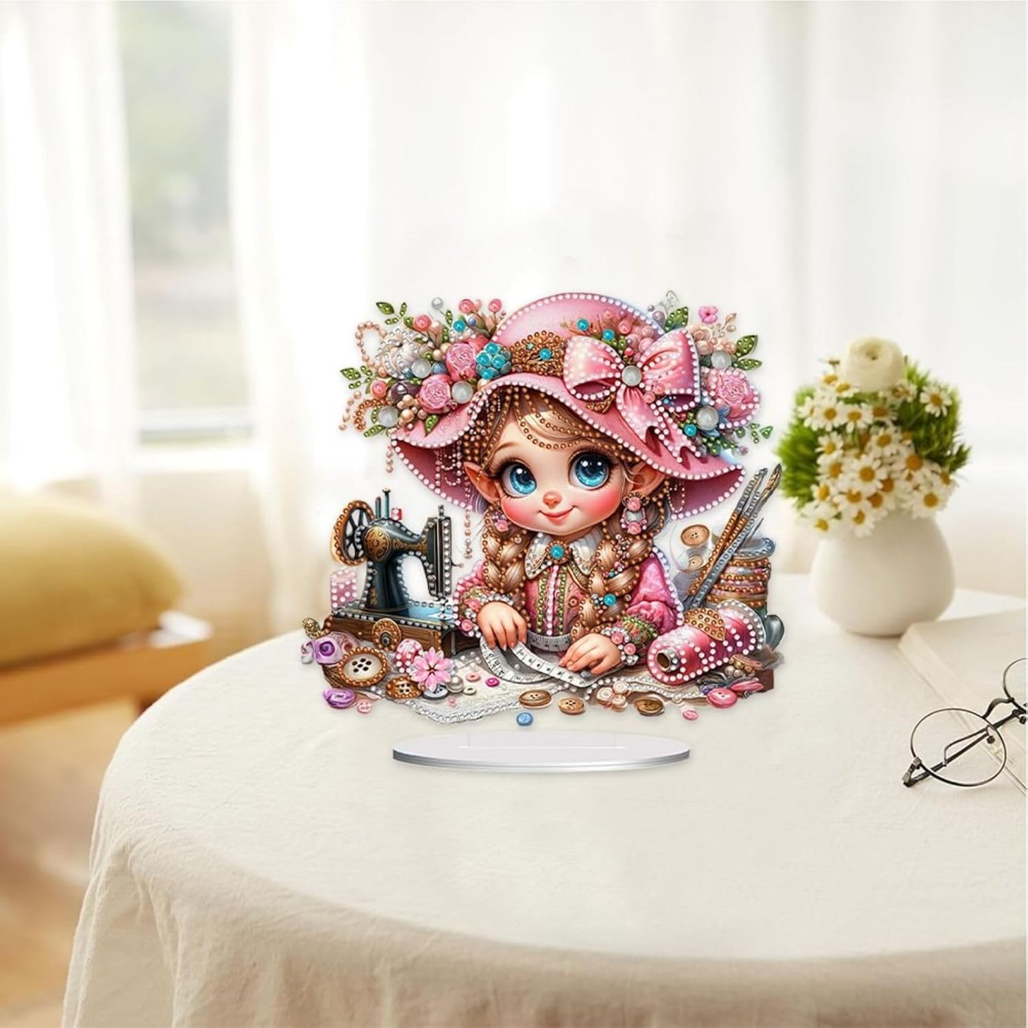 2Pcs DIY Diamond Desktop Ornament Autumn Special Shaped Crystal Diamond Art Painting Double Sided Pattern Single Sided Diamond Tabletop Ornaments Home Decor-Sewing Girl