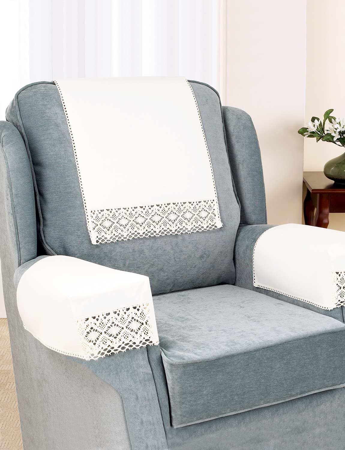 Chums Non Slip Cotton Lace Armcaps Pair with Free Chair back