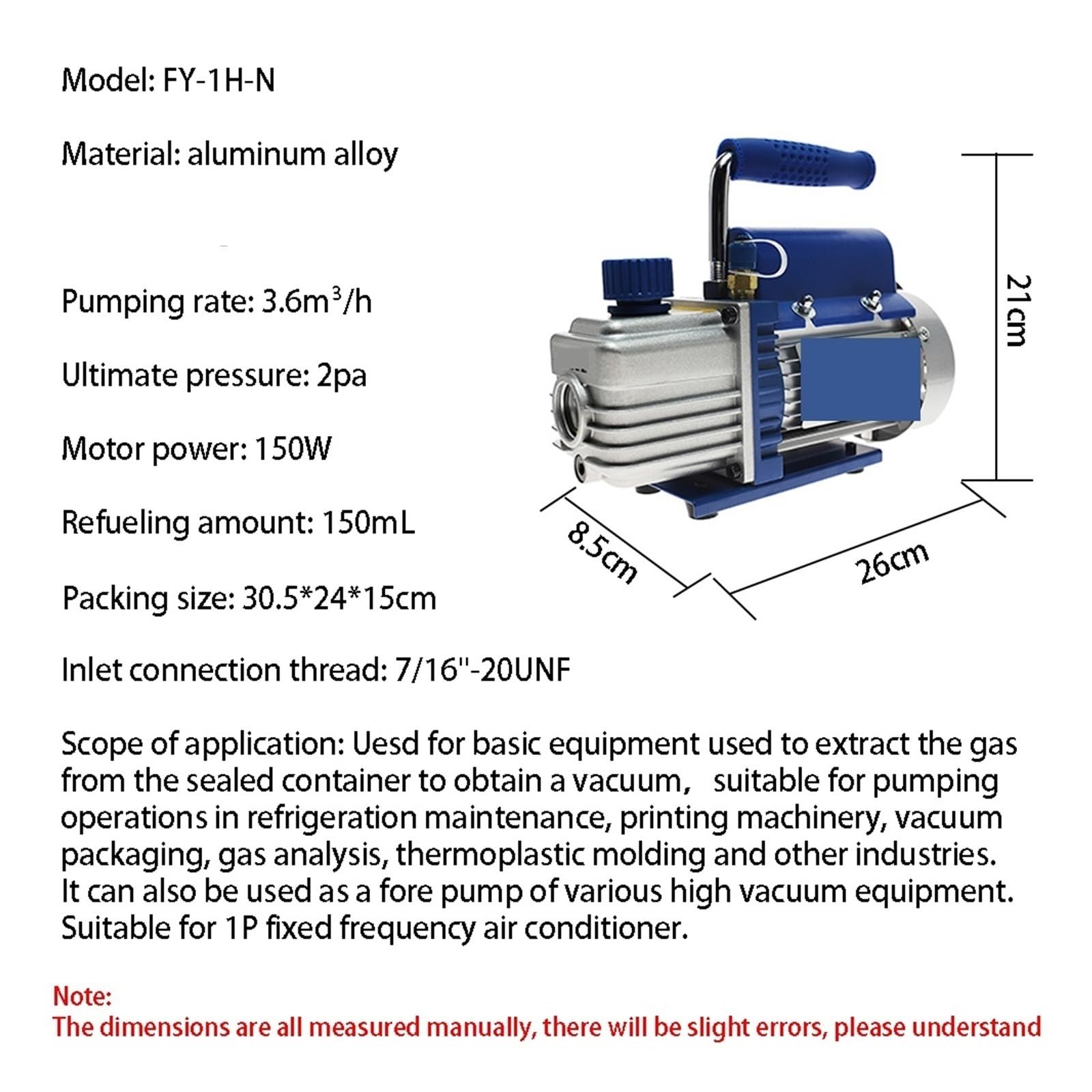 Pompa wspomagająca, 150W Zestaw pompy próżniowej czynnika chłodniczego do 1P Pompa klimatyzacji Maszyna próżniowa R410A R407C R134a R12 R22(Vacuum Pump Kit)