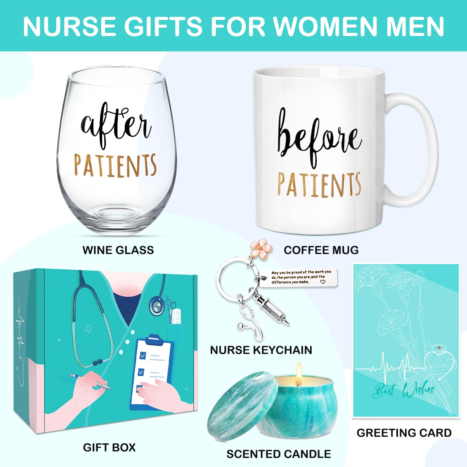 Before Patients After Patients Gift Set, 13 oz Coffee Mug and 19 oz Stemless Wine Glass for Dentists, Doctors, Nurse, Hygienists,Assistants, Physician, Nurses' week Graduation Birthday Gifts for Women