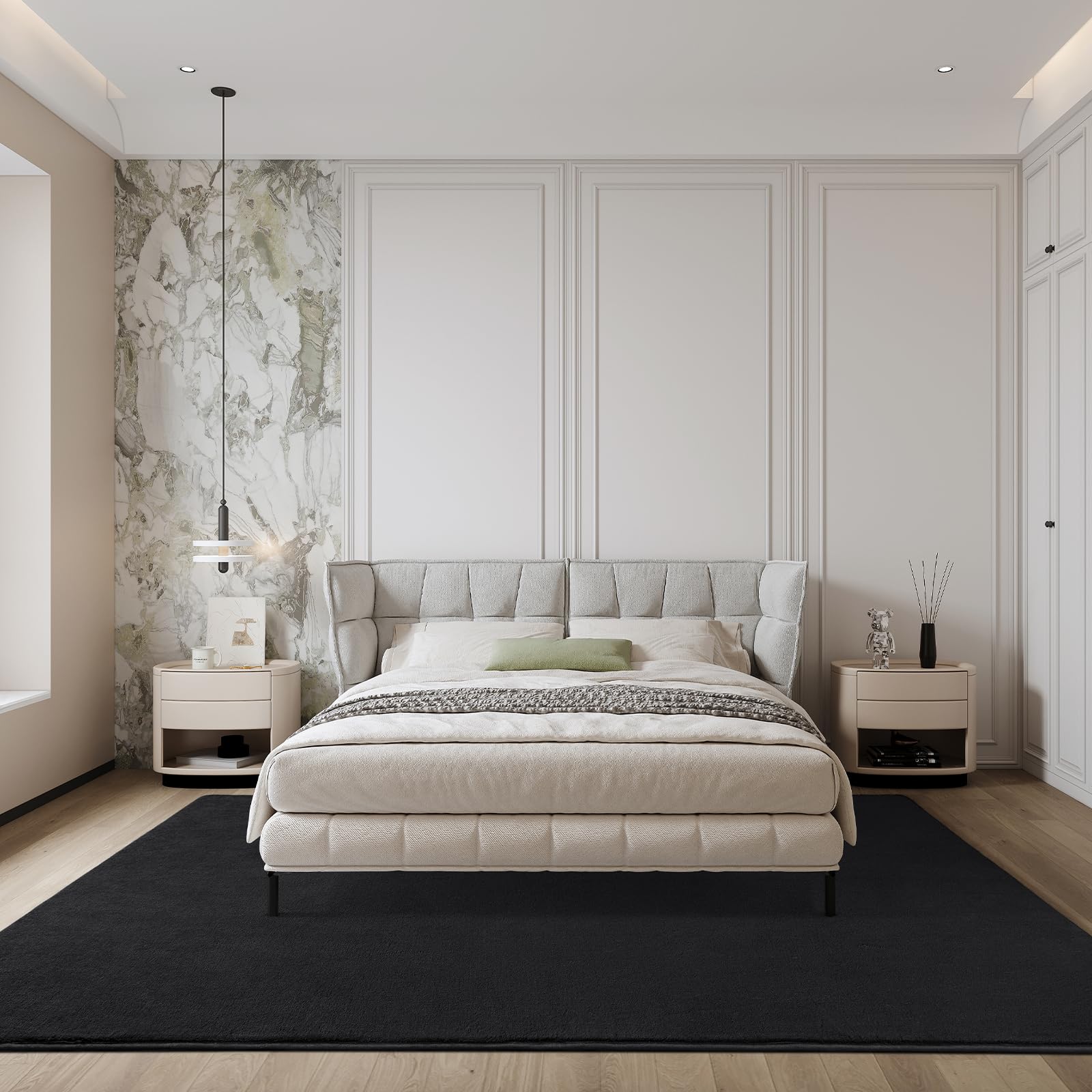 Alfombras modernas para dormitorio, sala de estar, alfombra negra de espuma viscoelástica gruesa de 4 x 6 pies, alfombra mullida y lavable para interiores, antideslizante, alfombra minimalista 7