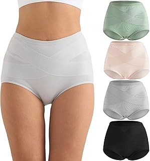 newnice High Waisted Cotton Underwear Women 4 Pack Soft Postpartum Panties Full Coverage Breathable C Section Tummy Contro...