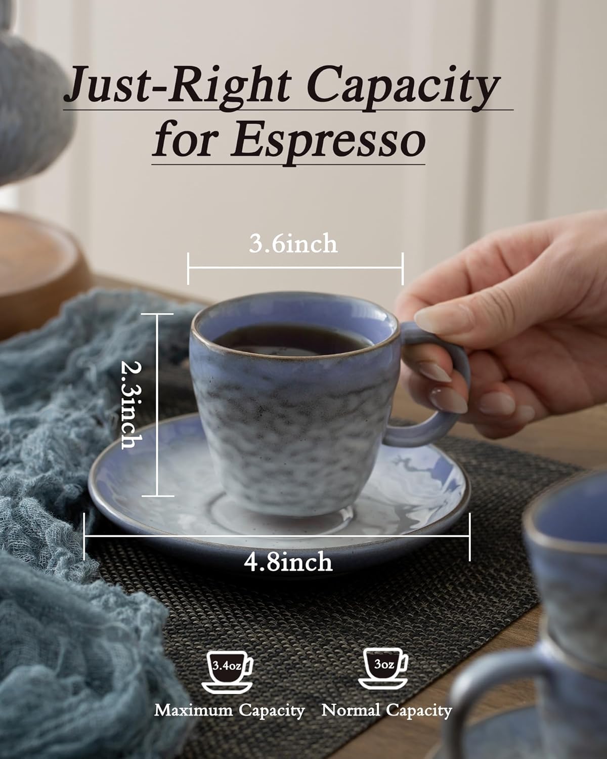 3oz Italian Espresso Cups set of 4, Vintage Ceramic Double Espresso Coffee Cups with Saucers, Small Demitasse Coffee Mug Set for Espresso Machine