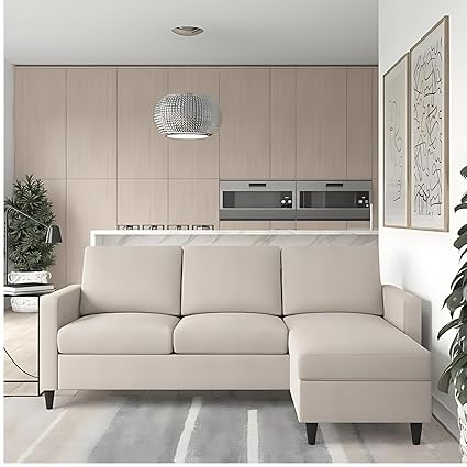 Cozyheaven Etleva 3 Seater Fabric L Shaped Sectional Couch Sofa Set for Living Room (Beige)