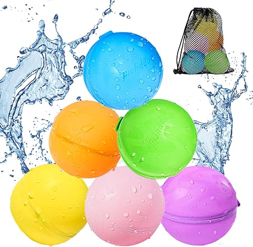 Globos de Agua Reutilizables, 6 Piezas Bolas de Agua Recargables Autosellante de Llenado Rápido para Niños y Adultos, Juguetes de Verano Aptos para Exteriores, Piscina, Playa y Fiestas Acuáticas