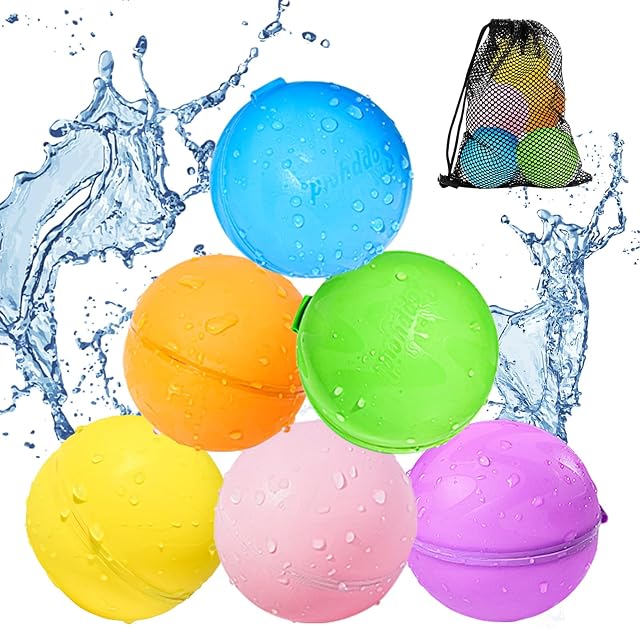 Globos de Agua Reutilizables, 6 Piezas Bolas de Agua Recargables Autosellante de Llenado Rápido para Niños y Adultos, Juguetes de Verano Aptos para Exteriores, Piscina, Playa y Fiestas Acuáticas