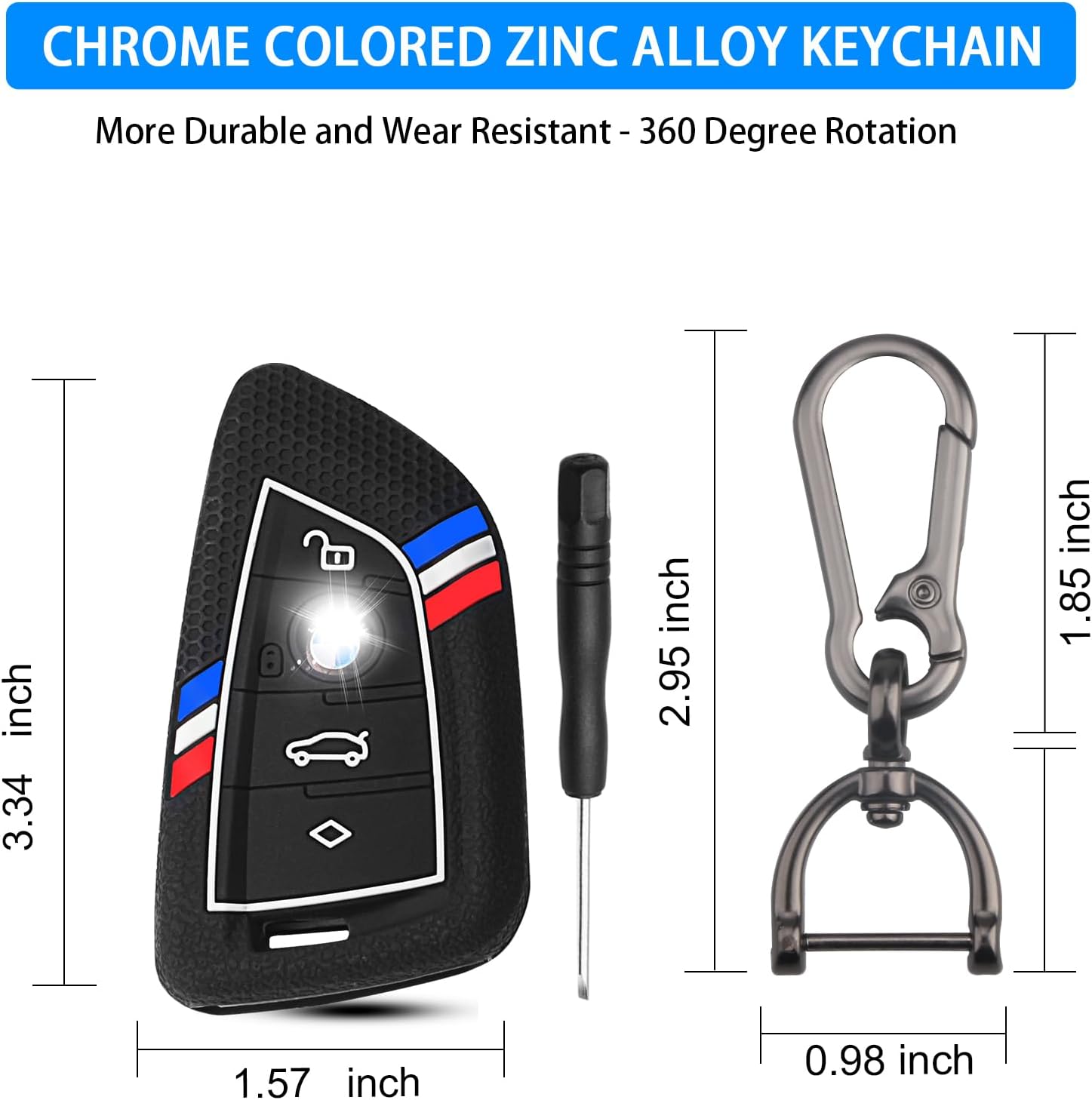 QBUC for BMW Key Fob Cover, Striped Silicone Key Shell Case for BMW 2 4 5 6 7 Series X3 X4 X5 X6 X7 X1 X2 M M8 M7 M6 M5 M4 M3 M2 M1 430i 840i 2015-2023 Key Protector with Keychain (Black,4 Button)