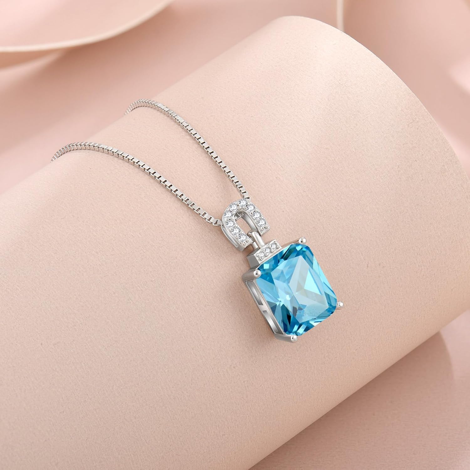 Emerald Cut Necklace 925 Sterling Silver Baguette Birthstone Pendant Necklace Jewelry Gifts for Women - Image 3