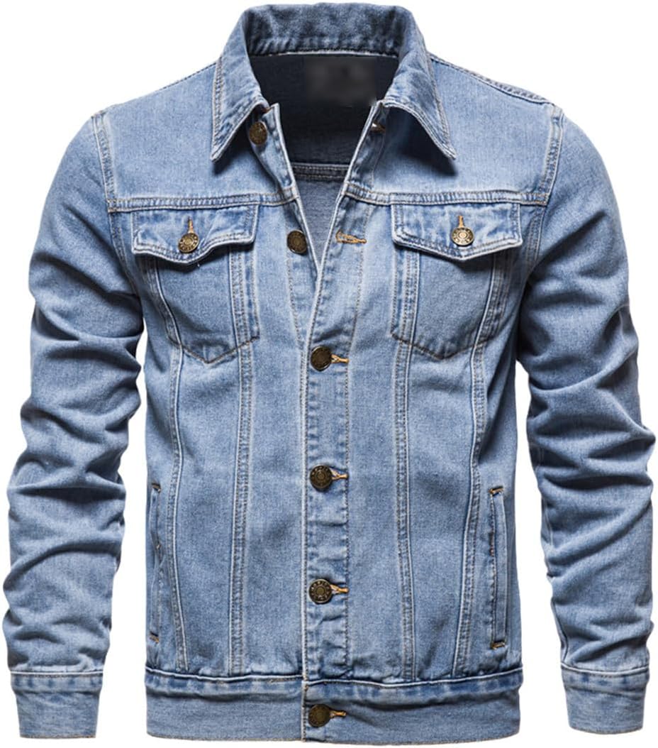Cotton Denim Jacket Men Casual Solid Color Lapel Single Breasted Jeans Jacket For Men Autumn Slim Fit Mens Jackets