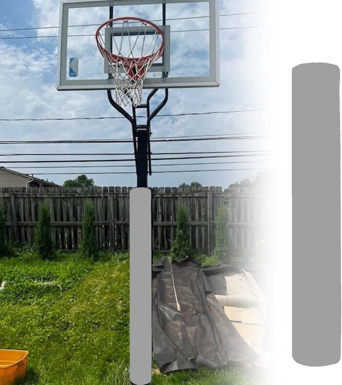 Heavy Duty Basketball Hoop Padding for Round Poles - Gray Blue Black Safety Pads with Nylon Fasteners, Fits 2-10 FT Poles, Durable Protection for Players and Courts