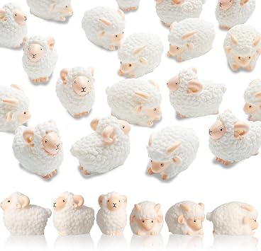 X Hot Popcorn 20PCS Miniature Sheep Figurines Sheep Cake Topper White Sheep Model Mini Animal Model for Flower Pot Fairy Garden Decoration