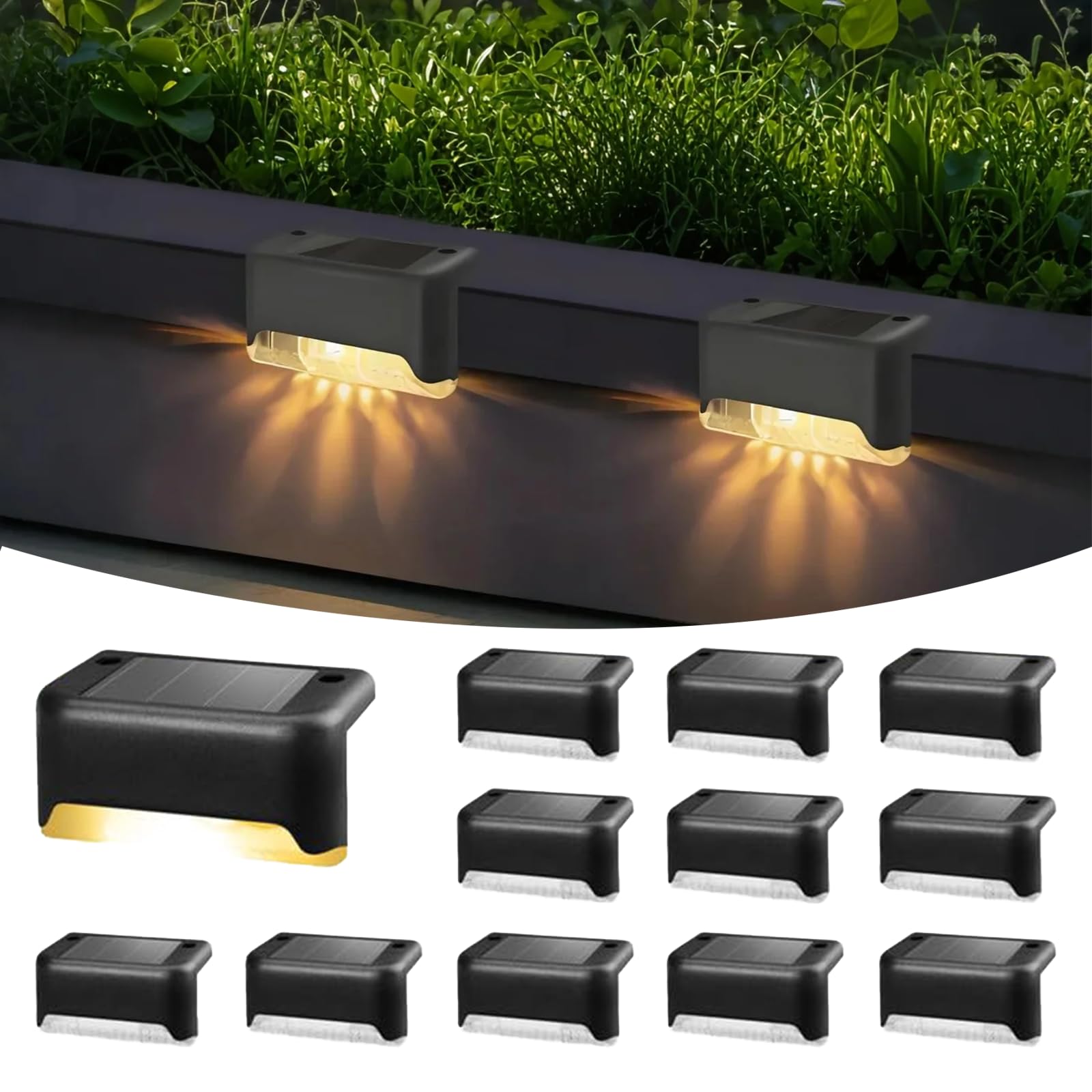 Hqynss Solarlampen für Außen Garten, 12 Stück Solar Stufenleuchten, IP65 wasserdicht, LED Treppenlicht für Außentreppe, Stufen, Zaun, Hof, Terrasse, Dachrinne, Weg, Dekoration, (Warmweiß)