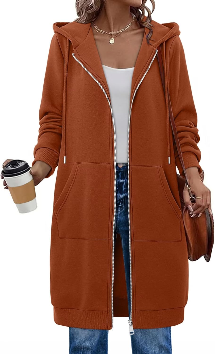 StunShow Womens Zip Up Hoodies Fleece Long Oversized Sweatshirt Jacket Casual Fall Coat with Pocket(S-3XL) - Image 2