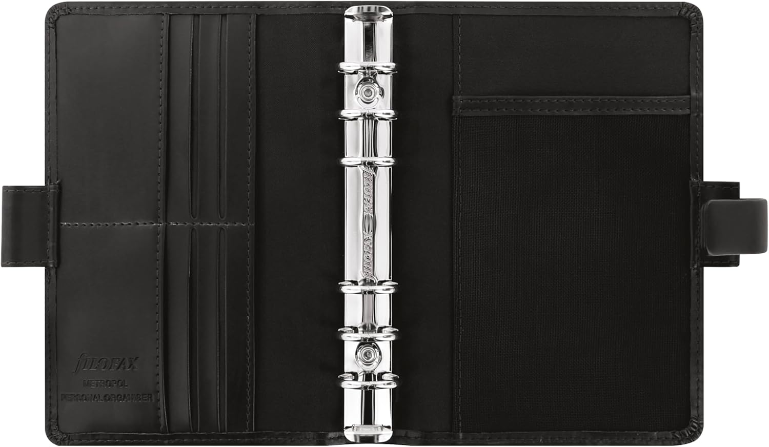 Filofax Metropol Organizer, Personal Size, Black - Leather-Look, Six Rings, Week-to-View Insert, Multilingual (C026902)
