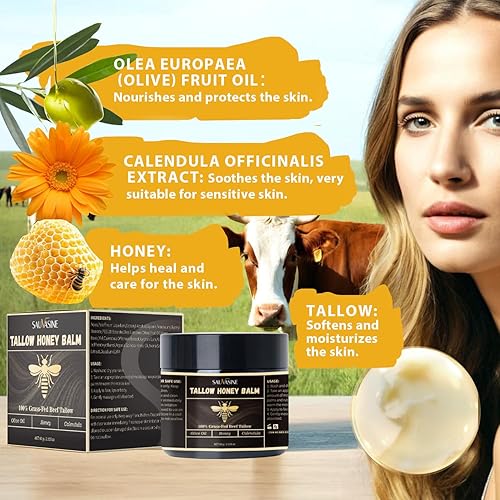 Miniatura 3 de Bálsamo de miel orgánico de sarga para crema nutritiva para rostro y cuerpo, 100% carne de res alimentada con pasto para piel seca hidratante con