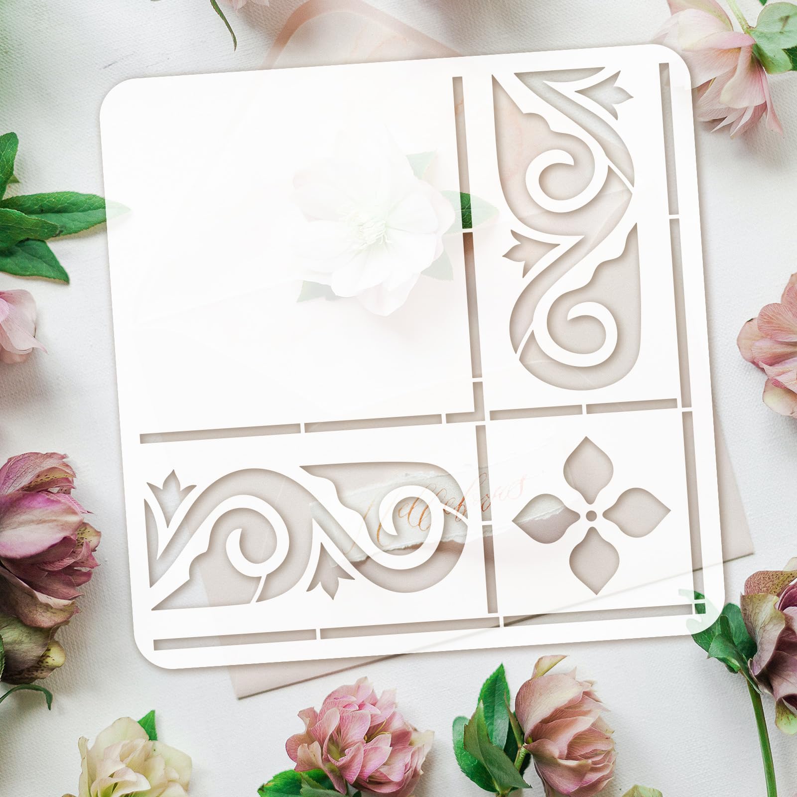 12-Pack Large Flower Border Stencils - Reusable Floral Edge Painting Templates For Baking & Crafts