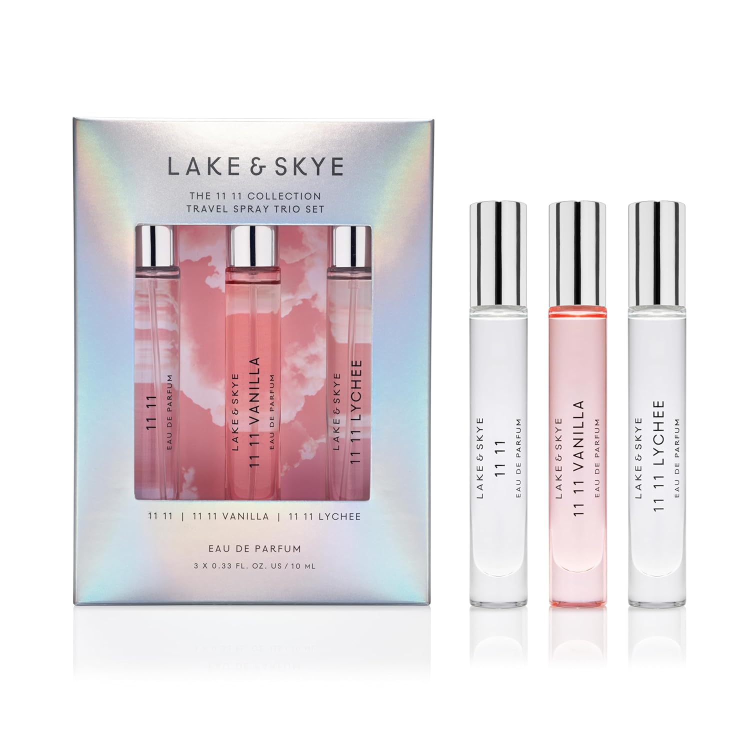 Lake & Skye Limited Edition 11 11 Eau De Parfum Collection Travel Spray Trio Gift Set - Includes Original Good Luck, Lychee, and Vanilla -15ml each