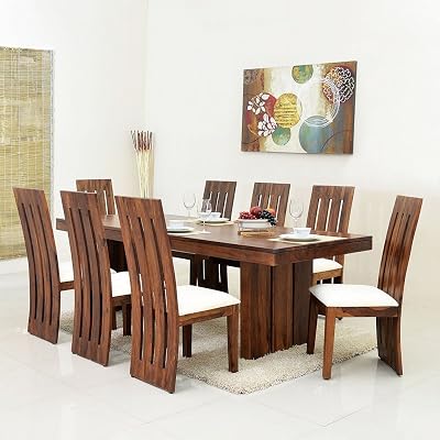 Decor Sheesham Wood Hola Dining Table Set with 8 Chairs | Home and Living Room | Provincial Teak Finish