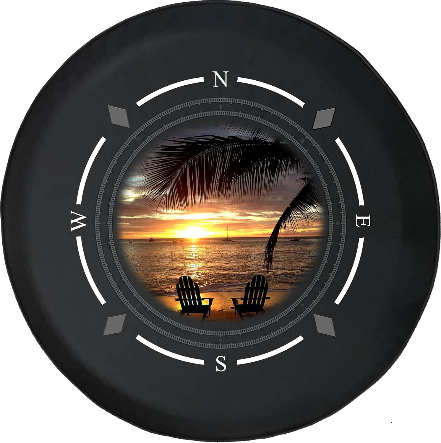 Tire Cover Compass Tropical Island Sunset Chairs Wheel Covers Fit for SUV Accessories Trailer RV Accessories and Many Vehicles