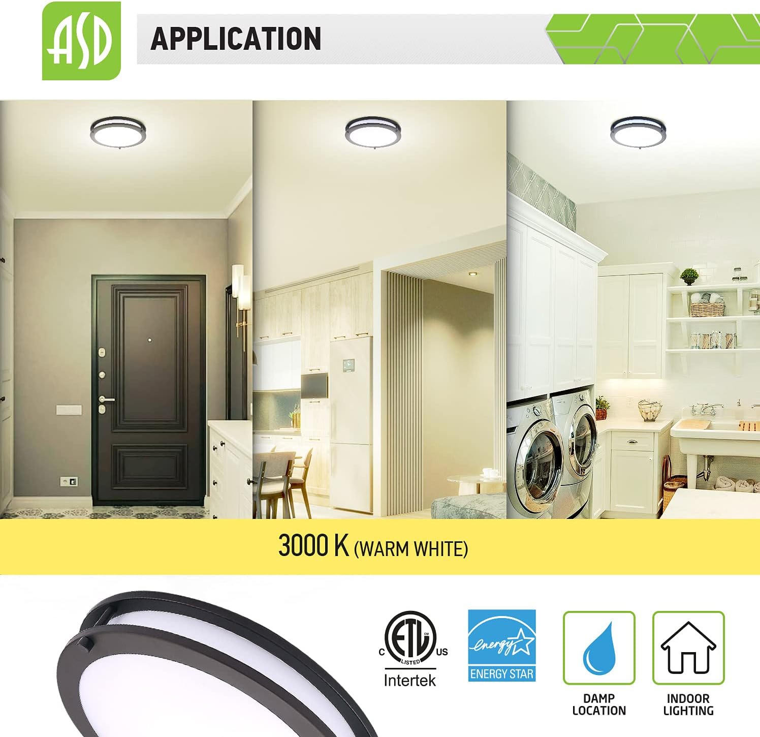 ASD 12 Inch LED Flush Mount Ceiling Light, 15W (120W Equivalent), 1050 Lm, Dimmable Close to Ceiling Light Fixture for Kitchen Hallway Laundry, Oil Rubbed Bronze, 3000K, Energy Star, ETL (4 Pack) - - 