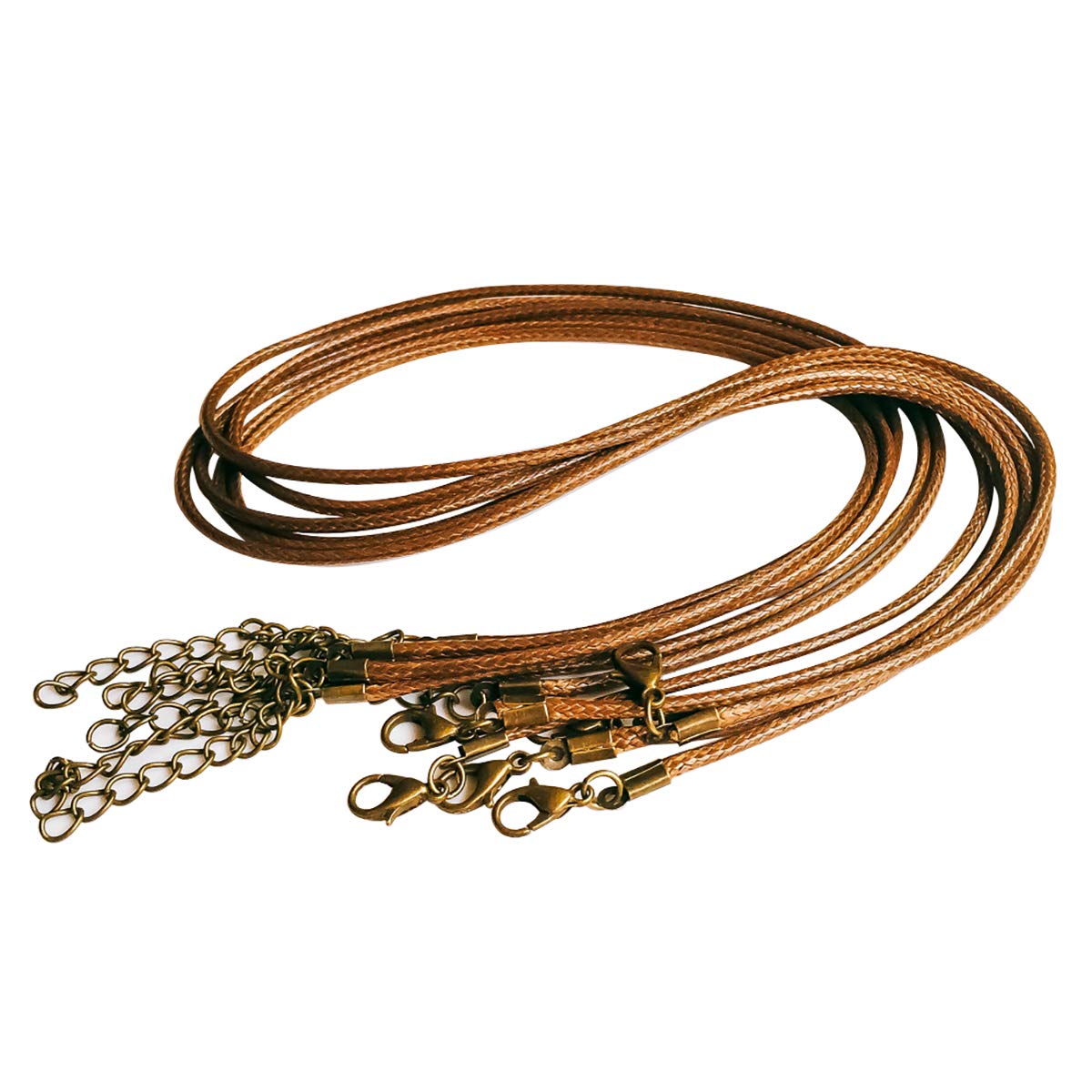 Collar de cuero para joyería artesanal: lote de 50 cadenas marrones de 1.6 mm con cierre
