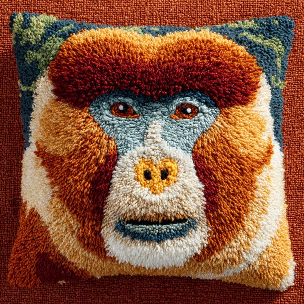 WallustrioaW Latch Hook Kits DIY Throw Pillow Cover,Animals Monkey