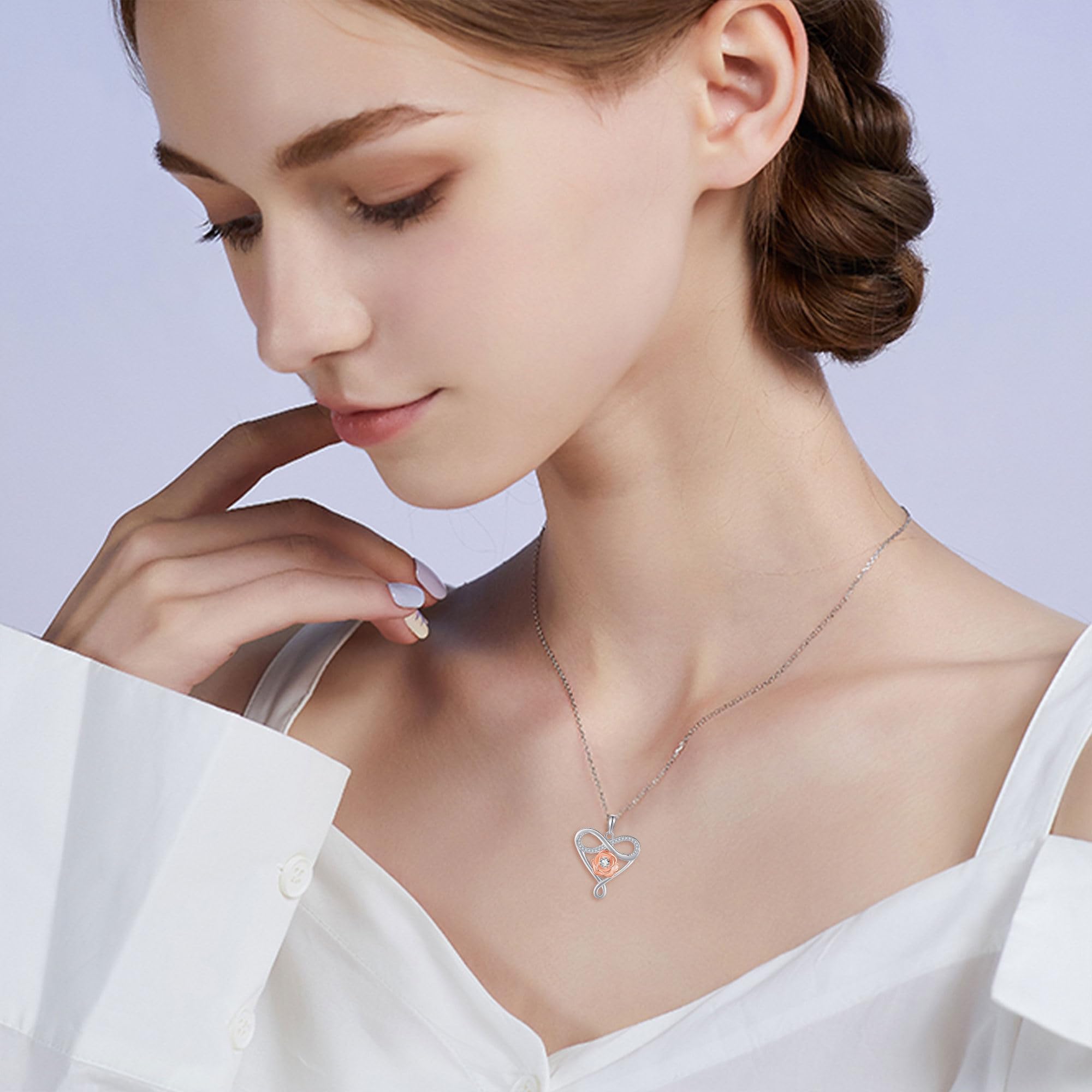 ONEFINITY Collana con ciondolo a forma di cuore, in argento Sterling 925, con ciondolo a forma di infinito, idea regalo per le donne, Zirconia cubica