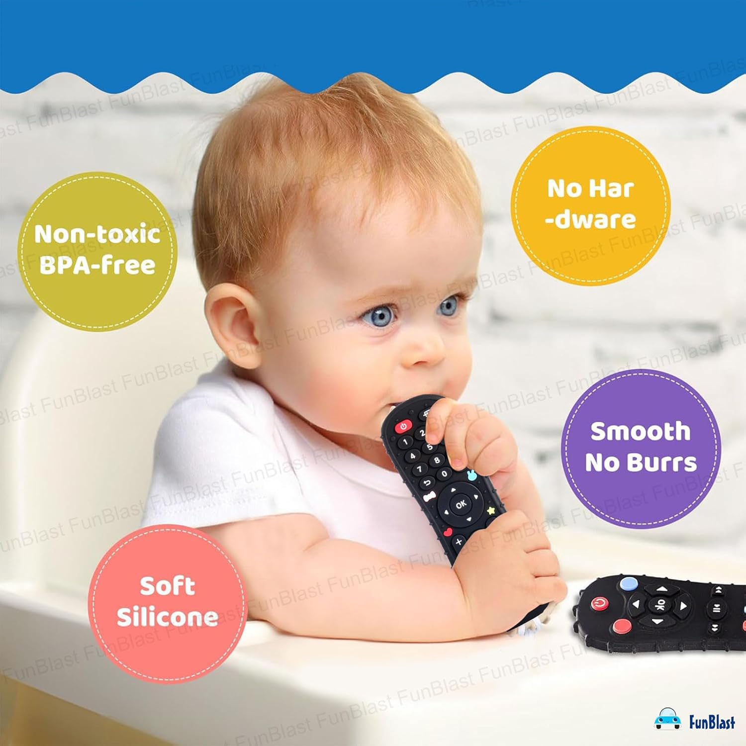 FunBlast Teether for Babies - Silicone Remote Teether for 3+ Month Baby & Toddlers, Teething Toys for Babies and Toddlers, Helps Biting Skills Development, Activity Toys for Baby (Black) 3