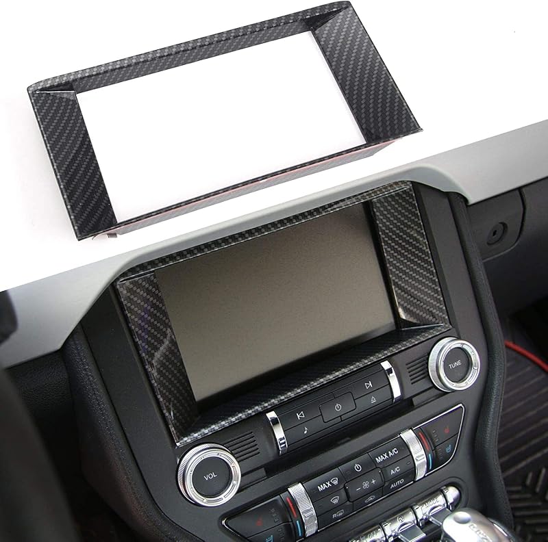 Moldura de acabamento para painel de navegação GPS de 8 polegadas em ABS com textura de fibra de carbono RT-TCZ para Ford Mustang 2015 a 2022