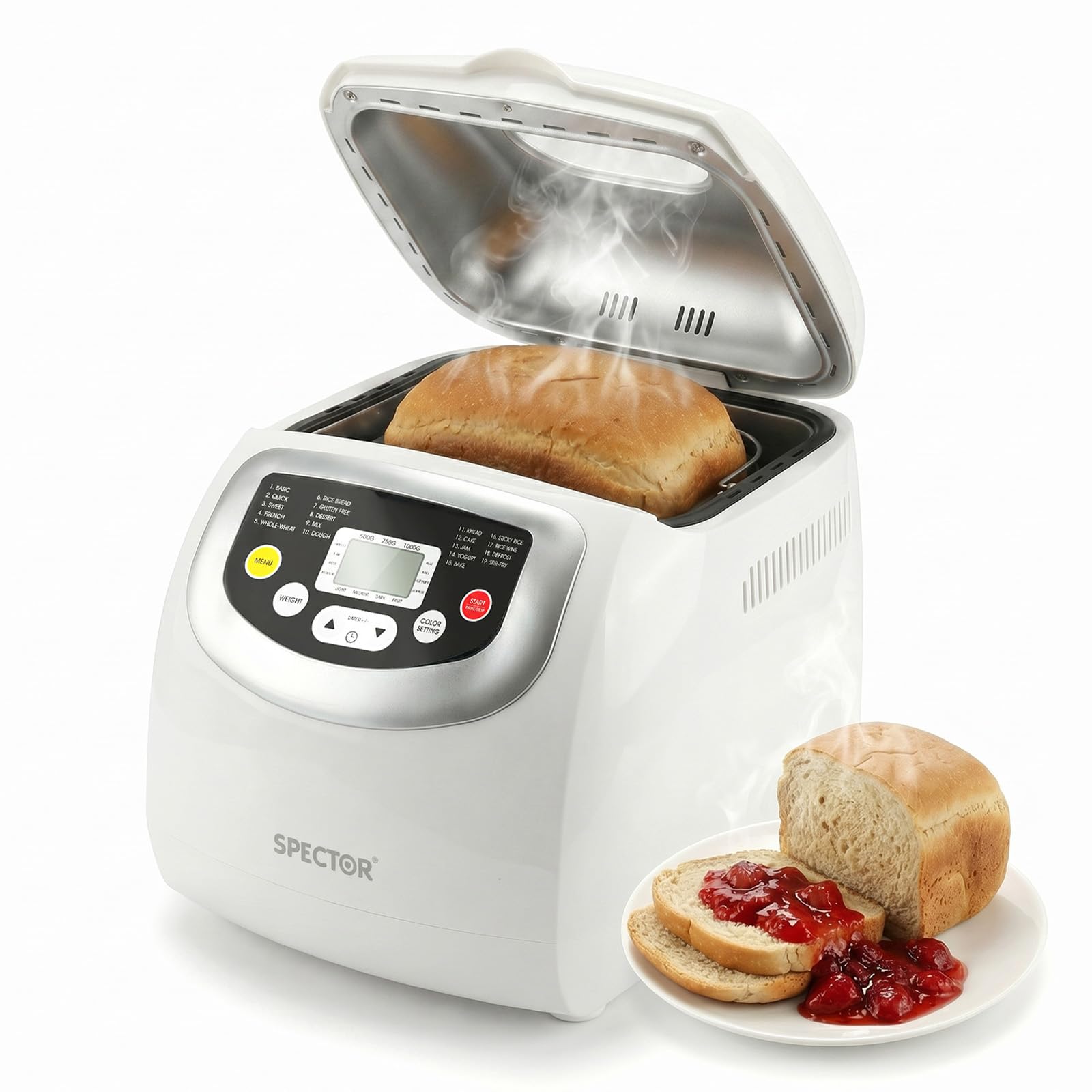 Spector Bread Maker Machine 2lb Capacity Automatic Breadmaker 15-Hour Timer