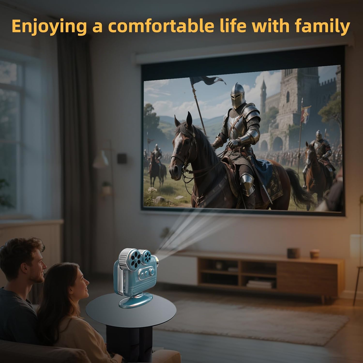 Projector setup in a living room