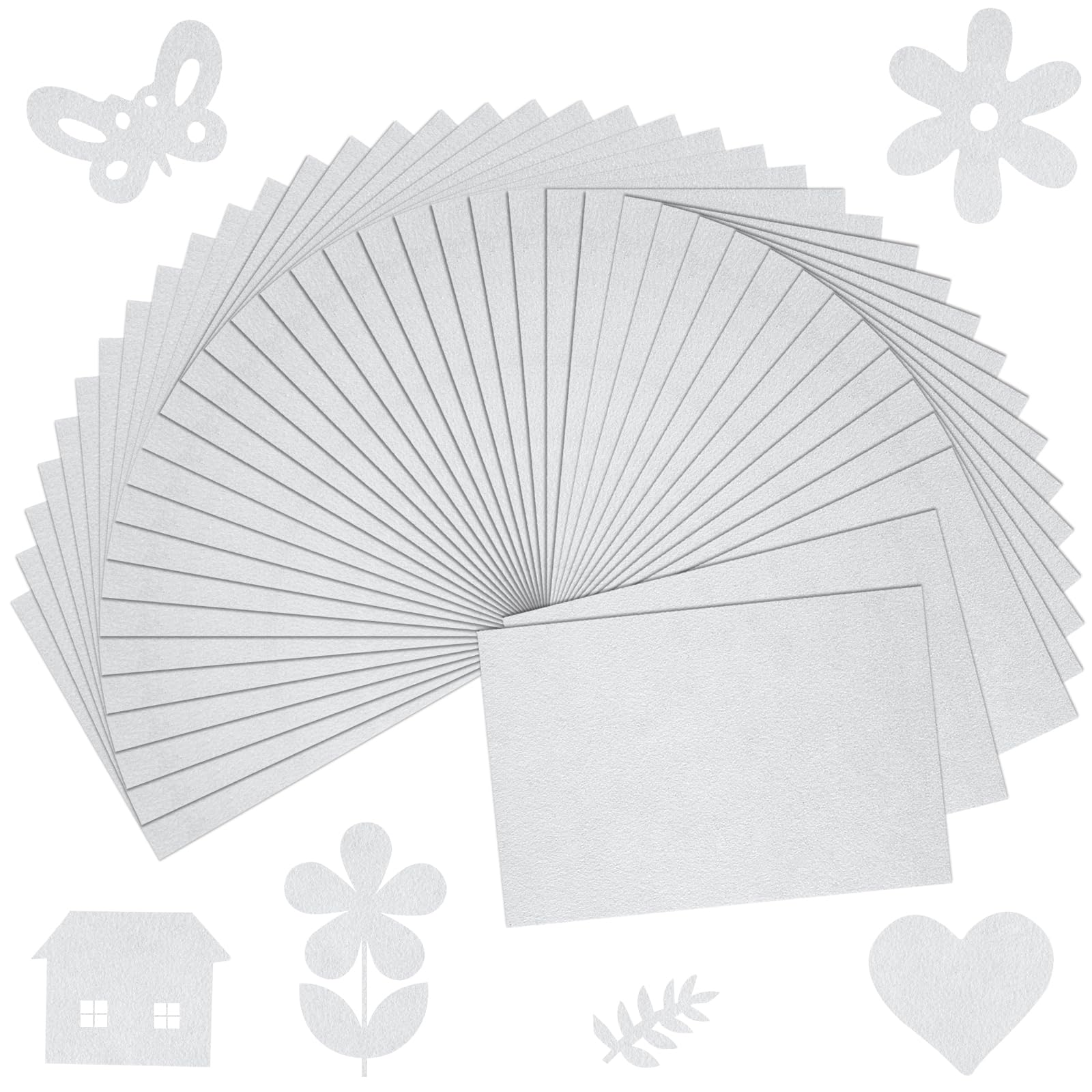 BOUBONI 20/40 Stücke Filzstoff Basteln 20X30CM Farbig Filzplatten Filz zum Basteln Vliesstoff Stoff Filzplatten zum DIY Handwerk Nähen Manual Decoration rojekte Patchwork (40, Weiß)