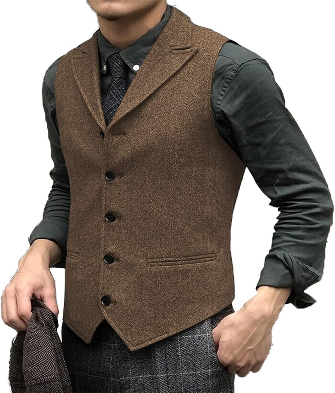 Mannen Pak Vest Enkele Breasted Wollen Gemengd Heren Vest
