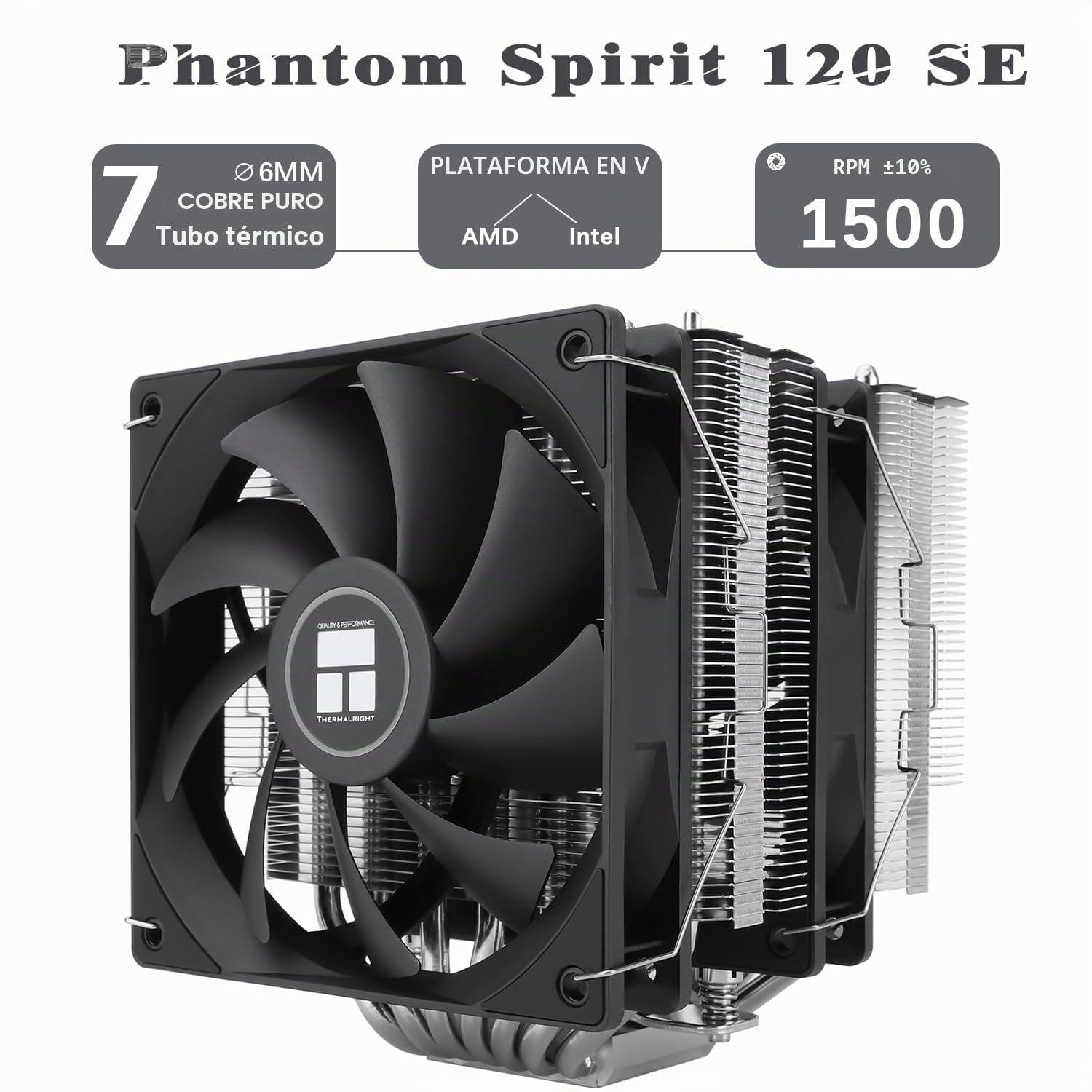 TR-Thermalright Phantom Spirit 120 SE Enfriador de CPU, Doble torre con 7 tubos de calor, Ventiladores Dual TL-C12B V2 PWM, para AM5/AM4, Intel lga1851/1700/115x/1200, 154mm de alto Enfriamiento de PC