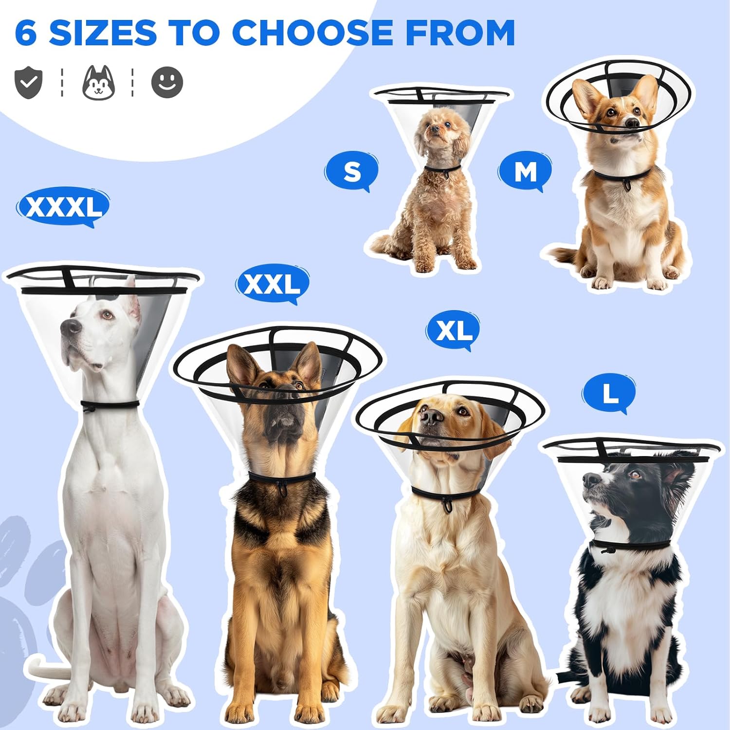Clear Dog Cone Collar–Extra-Long Recovery E-Collar for Dogs, Transparent Adjustable Dog Cones Alternative for Small Large Medium Size Dogs,Protective Neck Brace with Soft Edges-XXL