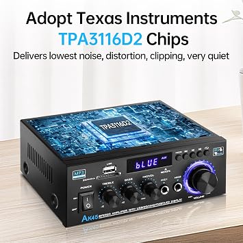 Daakro AK45 Amplifier,Rated Power 50W*2 ,w/ BT 5.4/TPA3116 Chip for Passive Speakers,Home Audio Amplifier w/ RCA,SD,FM,USB,MIC,Stereo Amp