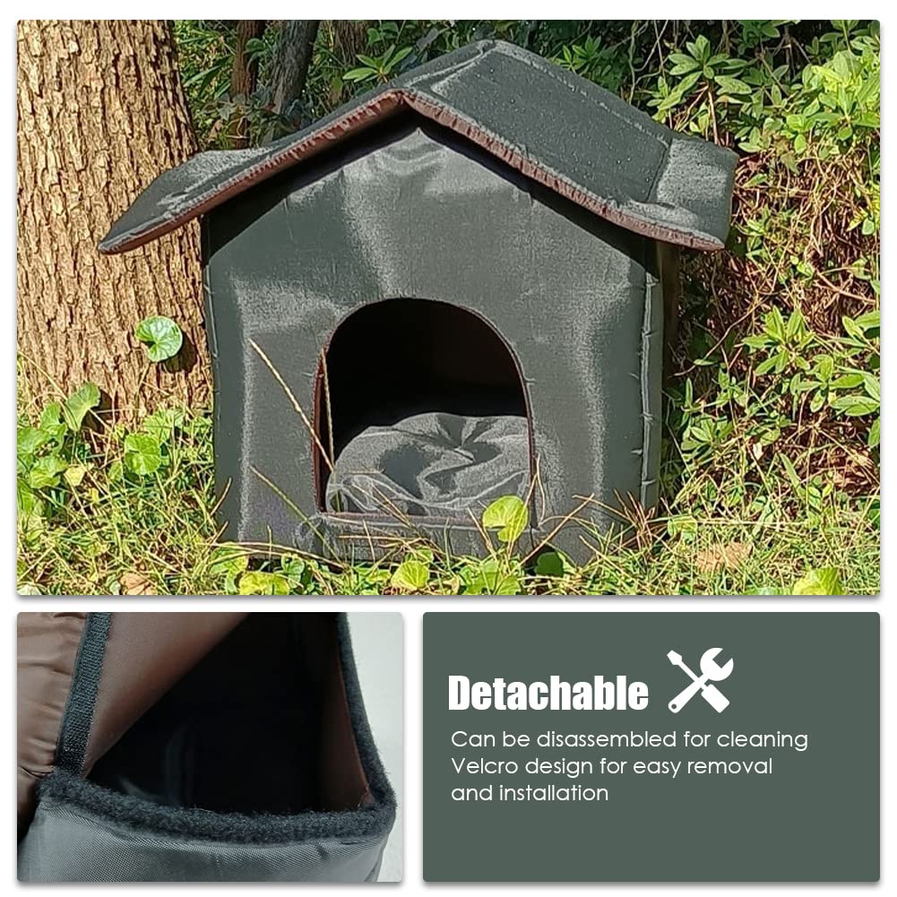 Outdoor Cat House Shelter For Feral Cats - Water-Resistant Oxford Cloth With Plush Lining, Medium Size