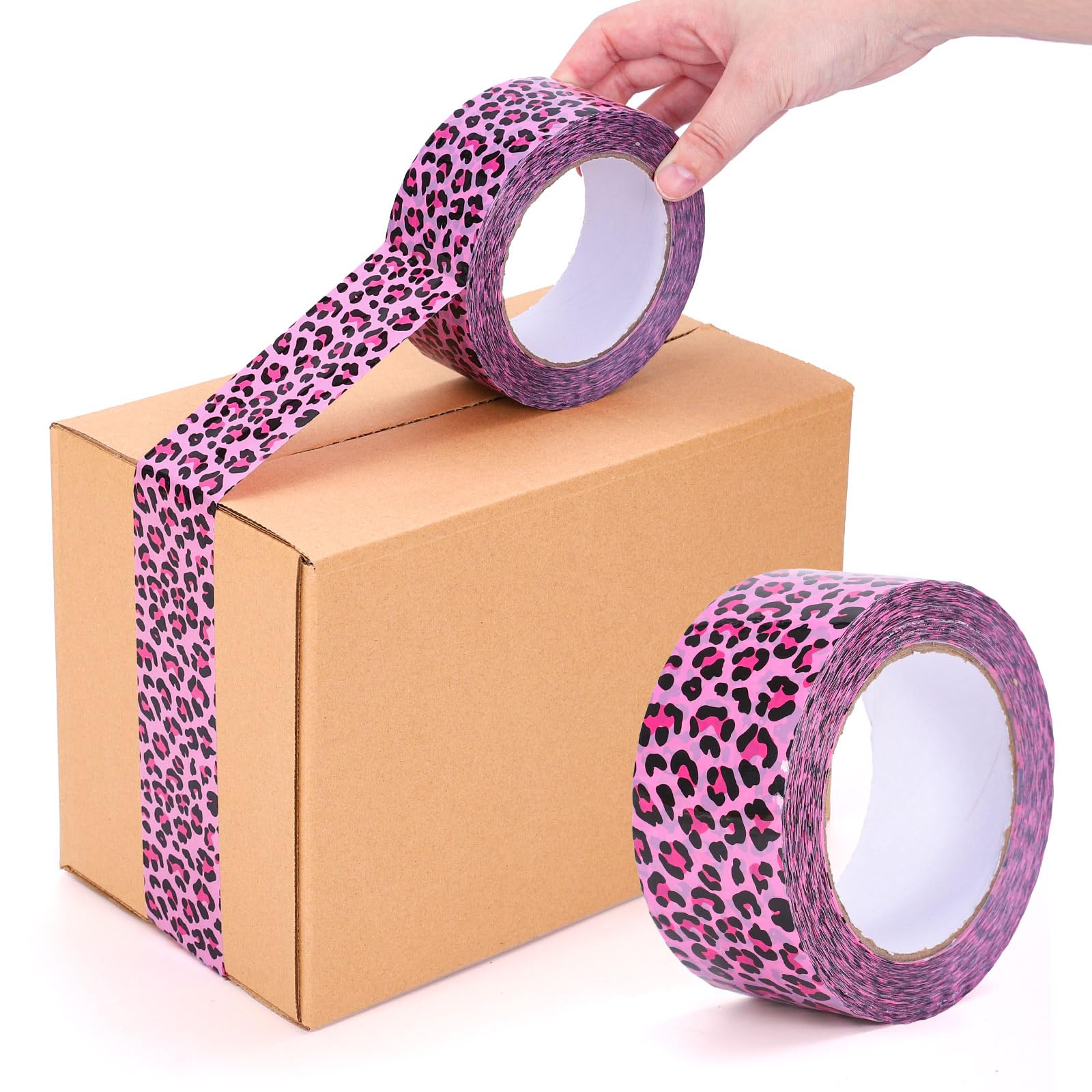 Whaline 109 Yard Leopard Print Packing Tape Pink Waterproof Shipping Tape Pink Safari Jungle Leopard Gift Wrapping Tapes for Small Business DIY Crafts Box Carton Decor