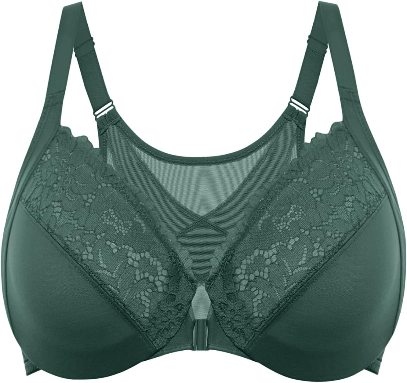 DELIMIRA Women's Front Closure Bras Posture Full Coverage Plus Size Lace Underwire Unlined Bra