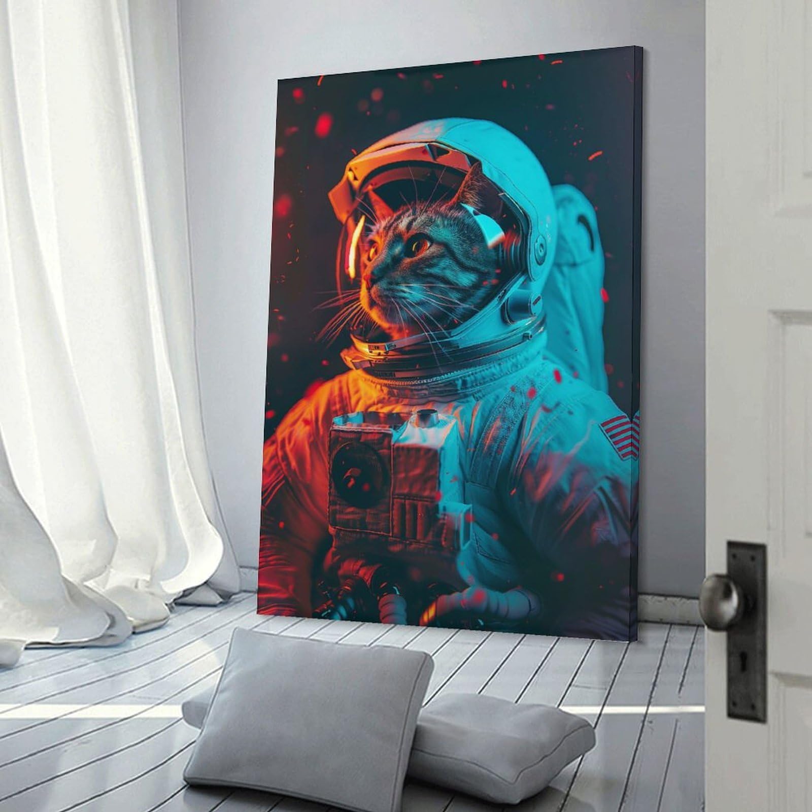 Junmoney Cat Astronaut Canvas Wall Picture 08x12inch(20x30cm), for Contemporary Homes, Apartments Or Offices, Wall Decor with Flexible Room Appeal