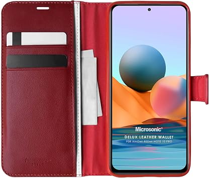 Microsonic Xiaomi Redmi Note 10 Pro Max için Kılıf Delux Leather Wallet Kırmızı [Redmi Note 10 Pro Max ile Uyumlu Kılıf - Kırmızı]