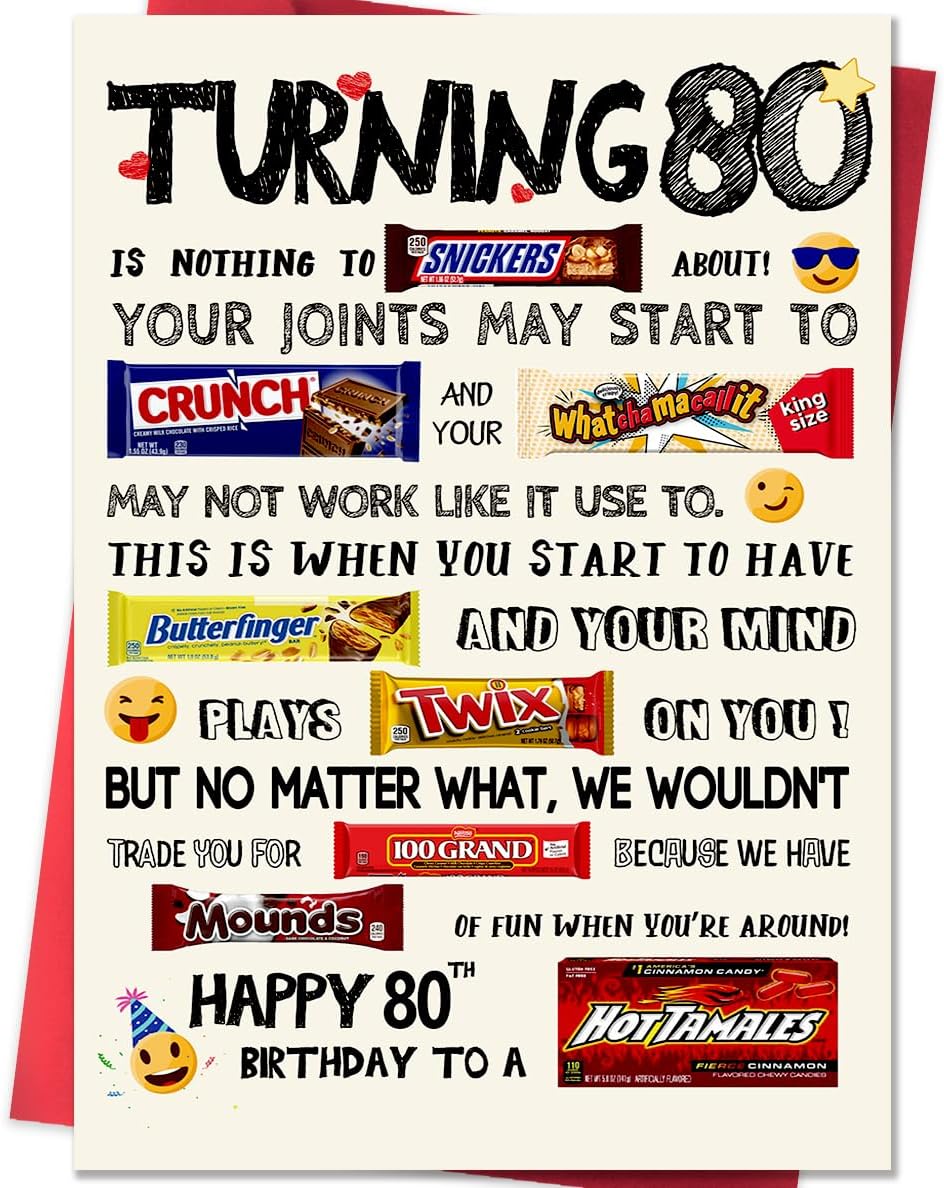 Funny 80th Birthday Card for Women Men, Happy 80th Birthday Gifts for Him Her, Unique 80 Year Old Bday Decorations Ideas for Parents Grandparents