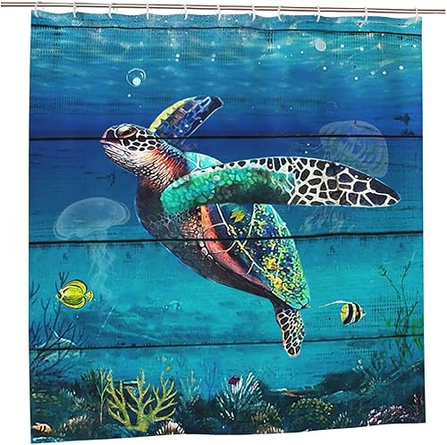 Miniatura 7 de wsradto Cortina de ducha náutica de tortuga marina, cortina de ducha de tortuga marina verde azulado, decoración de baño, cortina de ducha azul