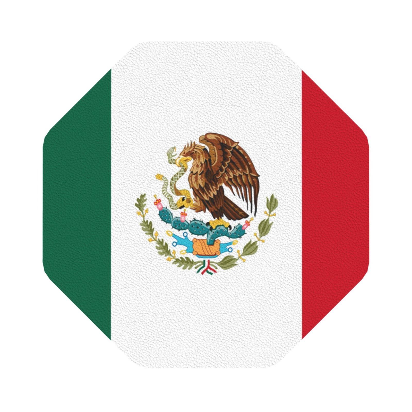 Flag of Mexico PU Leather Coasters Set of 6 Octagon Drink Coasters