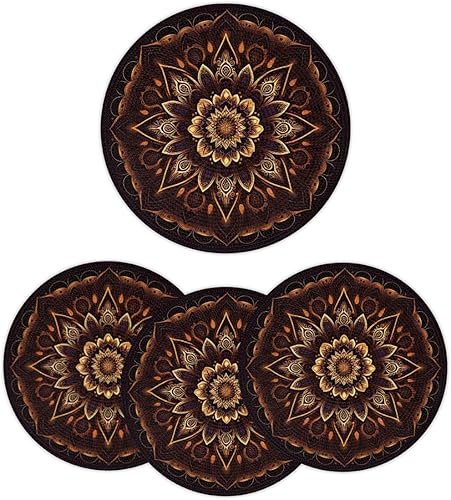 Miniatura 19 de Juego de 6 manteles individuales redondos, manteles individuales tejidos con mandala dorados, antideslizantes, resistentes al calor, lavables,