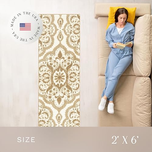 Miniatura 3 de Maples Rugs Vivian Medallion - Alfombra para pasillo, fabricada en Estados Unidos, lavable, antideslizante, alfombra de interior para pasillo,
