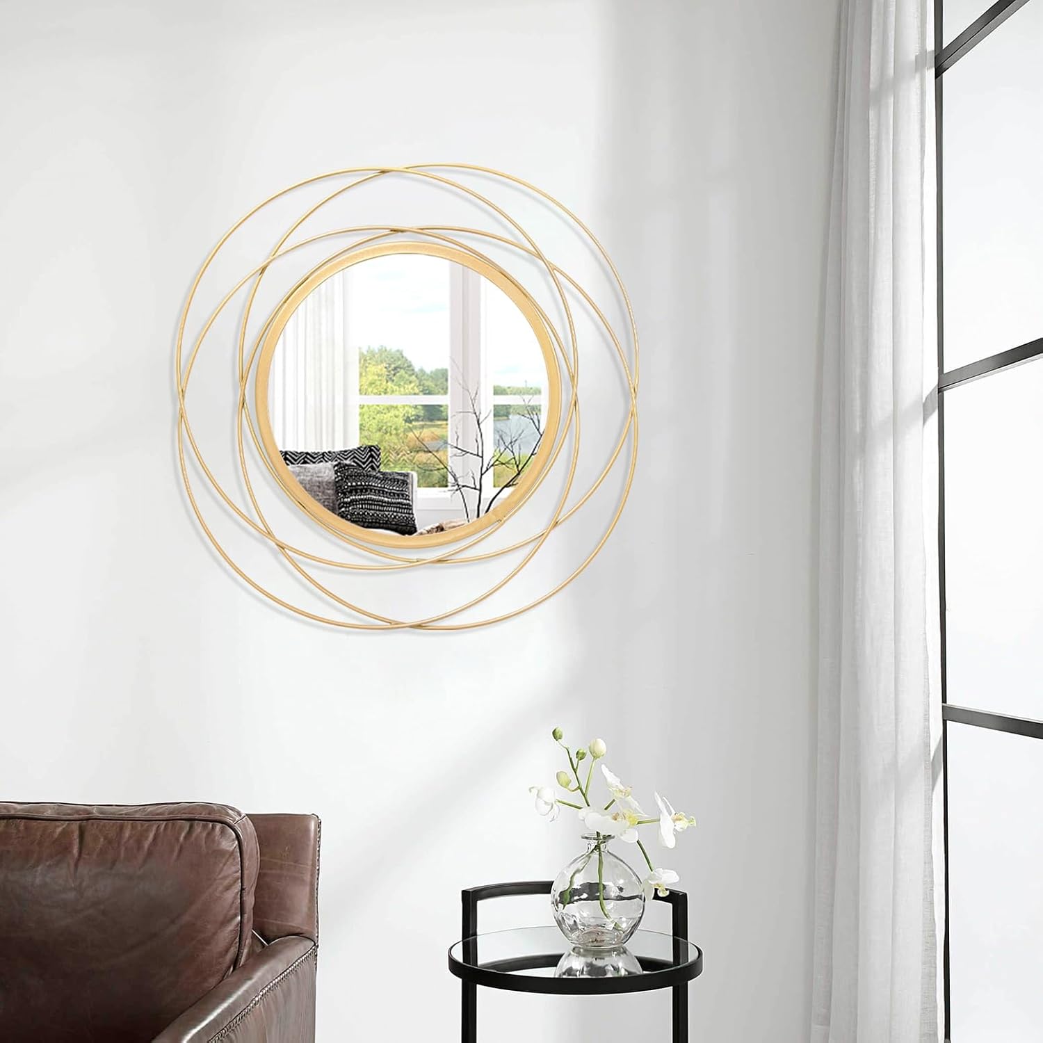 Gold Circle Mirror Wall Decorative Metal Wall Mirror, Art Small Round Wall Home Mirror, Decor Living Room Bedroom Bathroom Entryway 24" x 24" 24"L x 24"W Circle-gold image 4 of 7 B0CXT3GNVY