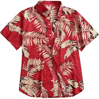 Mens Summer Hawaiian Shirt Short Sleeve Button Down Tropical Shirts Boho Relaxed-Fit Casual Beach Tops