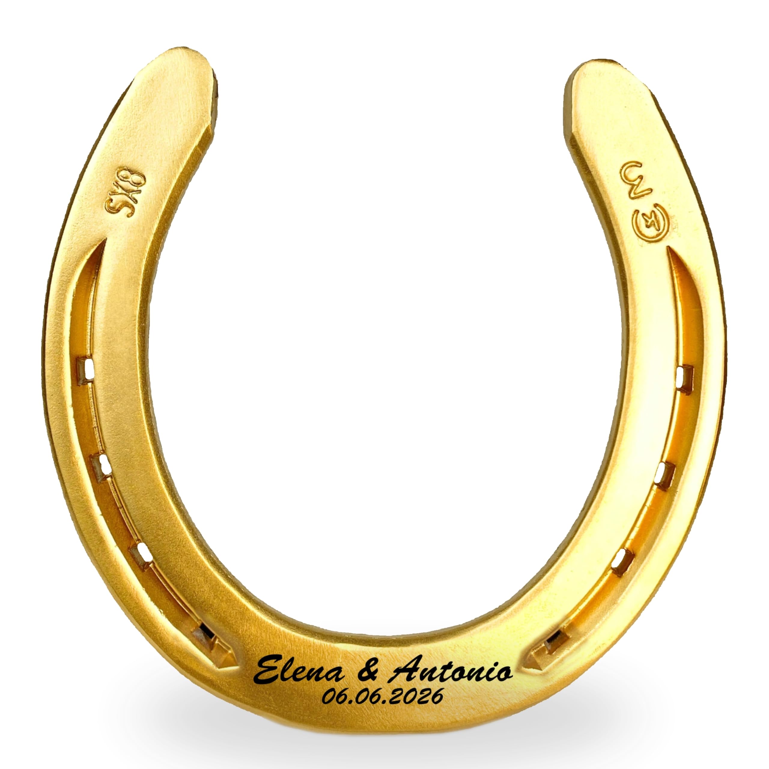 Ferro di cavallo con incisione a scelta in ferro pesante, originale a ferro di cavallo inciso, laccato oro, ferro fortunato personalizzato per matrimonio o inaugurazione regalo